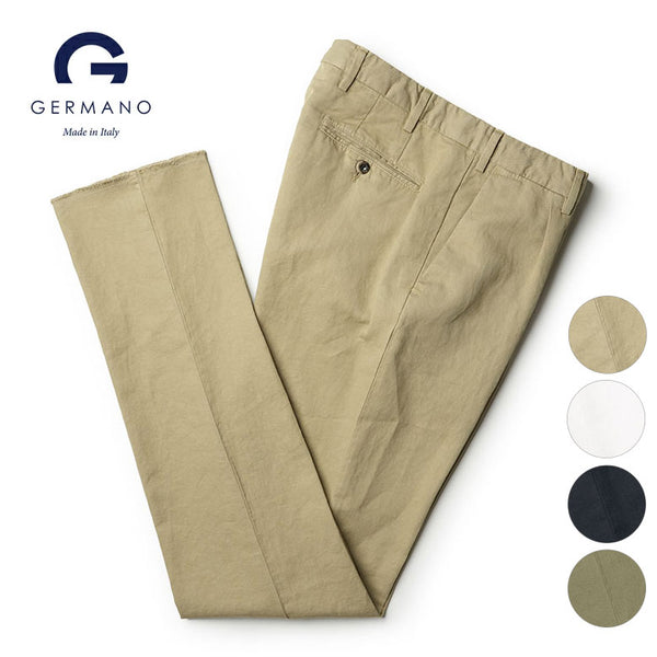 【裾直し100円】GERMANO ジェルマーノ パンツ コットン リネン ガーメントダイ 製品染め ワンプリーツ イタリア製
