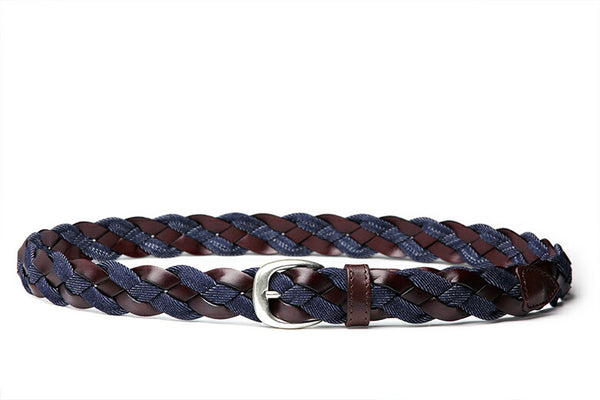 Saddler's メッシュ ベルト 2.5cm 3cm レザー×デニム コンビネーション 本革 牛革レザー シンプル バックル イントレチャート メンズ