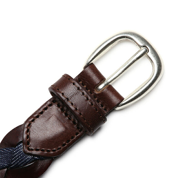 Saddler's メッシュ ベルト 2.5cm 3cm レザー×デニム コンビネーション 本革 牛革レザー シンプル バックル イントレチャート メンズ