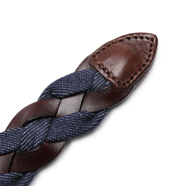 Saddler's メッシュ ベルト 2.5cm 3cm レザー×デニム コンビネーション 本革 牛革レザー シンプル バックル イントレチャート メンズ