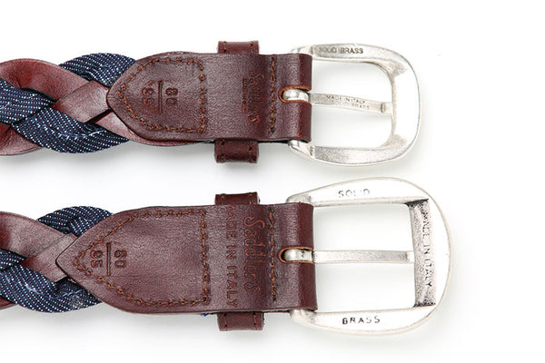 Saddler's メッシュ ベルト 2.5cm 3cm レザー×デニム コンビネーション 本革 牛革レザー シンプル バックル イントレチャート メンズ