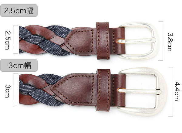 Saddler's メッシュ ベルト 2.5cm 3cm レザー×デニム コンビネーション 本革 牛革レザー シンプル バックル イントレチャート メンズ