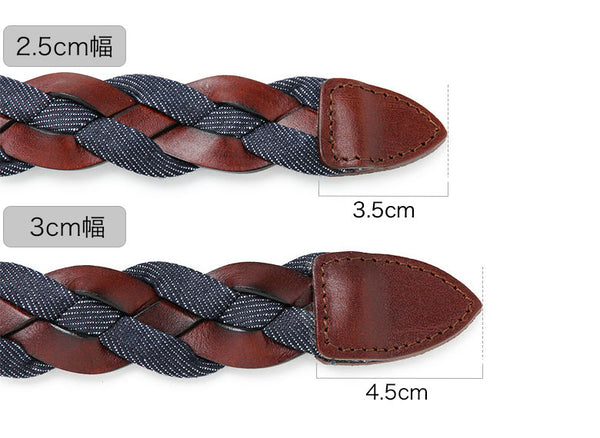 Saddler's メッシュ ベルト 2.5cm 3cm レザー×デニム コンビネーション 本革 牛革レザー シンプル バックル イントレチャート メンズ