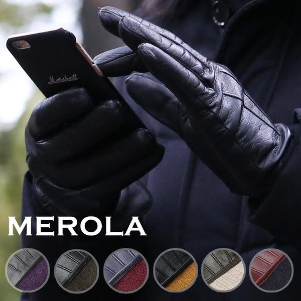 MEROLA メローラ 手袋 スマホタッチ グローブ レザー スマートフォン対応 カシミヤ100％