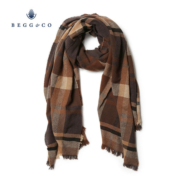 BEGG&CO ストール マフラー チェック ウール カシミヤ タータンチェック 65cm×180cm