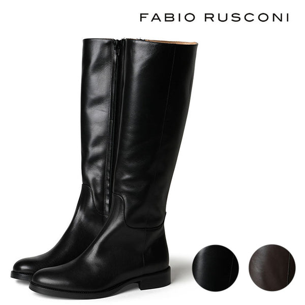 FABIO RUSCONI ブーツ ロングブーツ サイドジップ ヒール3cm フラット I-1376-GUALDO