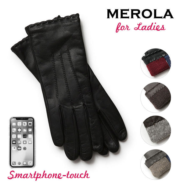 MEROLA メローラ レディース 手袋 レザー 本革 スマホ対応 カシミヤ裏地