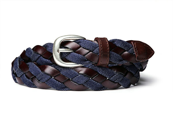 Saddler's メッシュ ベルト 2.5cm 3cm レザー×デニム コンビネーション 本革 牛革レザー シンプル バックル イントレチャート メンズ