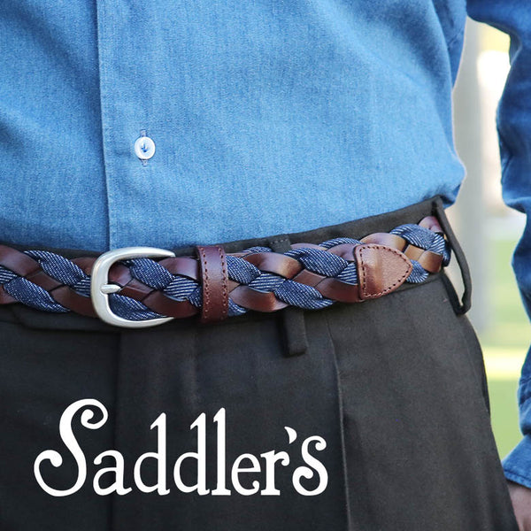 Saddler's メッシュ ベルト 2.5cm 3cm レザー×デニム コンビネーション 本革 牛革レザー シンプル バックル イントレチャート メンズ