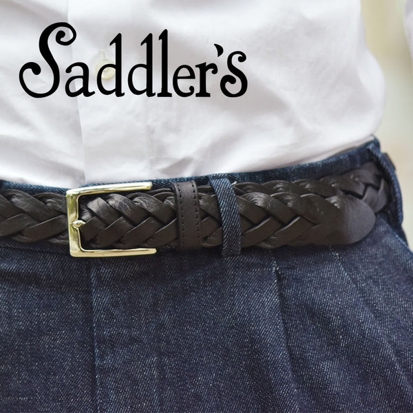 Saddler's メッシュ ベルト 3cm 手編み ハンドメイド 牛革 シンプル 角バックル G383  メンズ ブラック ブラウン