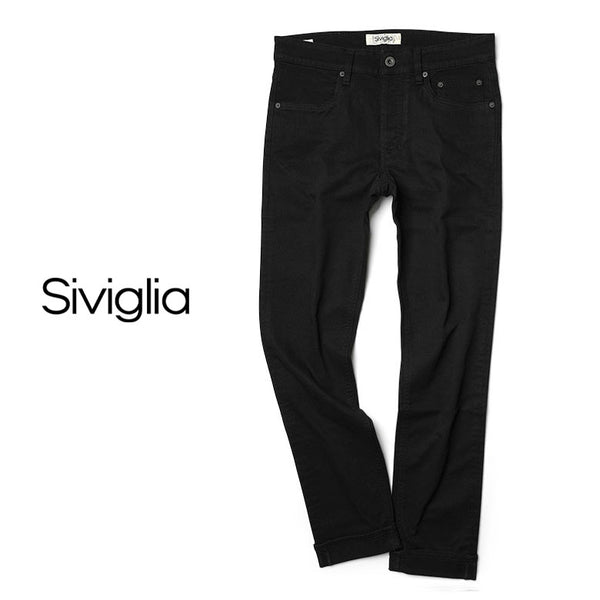 【裾直し100円】SIVIGLIA シヴィリア パンツ　ツイルパンツ ドリル ブラックデニム オーガニックコットン スキンフィット P020